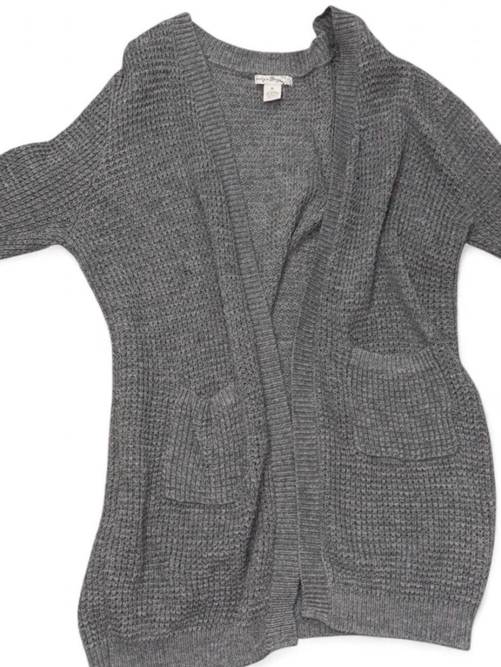 Women's Gray Open-Front Knit Cardigan with Pockets